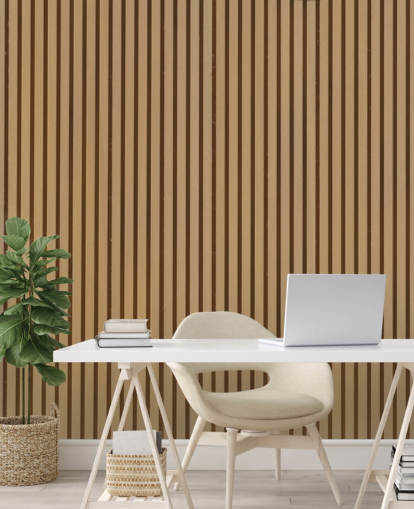 Mural de papel pintado de listones de madera con efecto roble claro