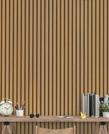 Mural de papel pintado de listones de madera con efecto roble claro