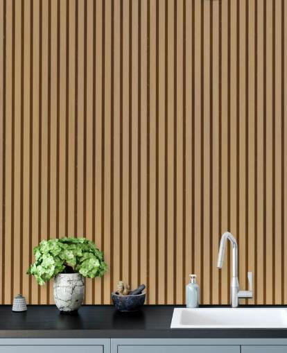 Mural de papel pintado de listones de madera con efecto roble claro