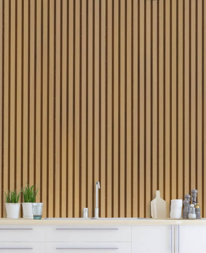 Tapeten-Wandbild mit Holzlatten in heller Eichenoptik