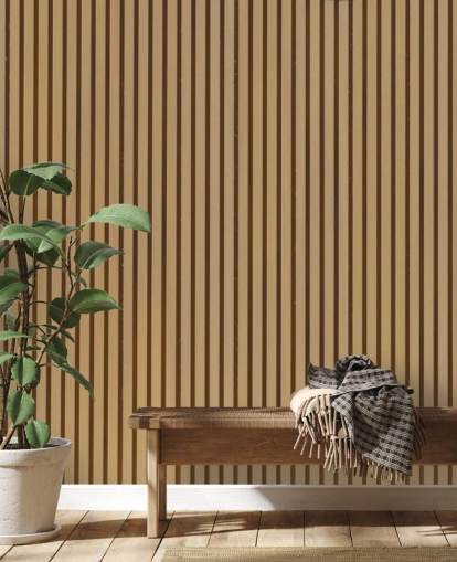 Mural de papel pintado de listones de madera con efecto roble claro