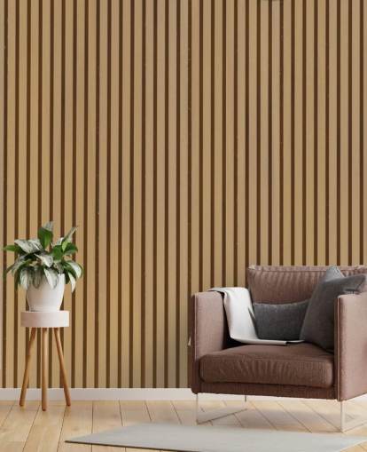 Tapeten-Wandbild mit Holzlatten in heller Eichenoptik