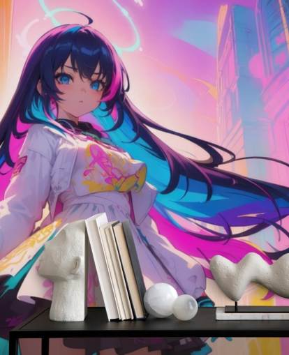mural de pared de anime rosa, azul y amarillo llamado Neon Graffiti Girl para dormitorios de adolescentes mural de pared de anime rosa, azul y amarillo llamado Neon Graffiti Girl para dormitorios de adolescentes