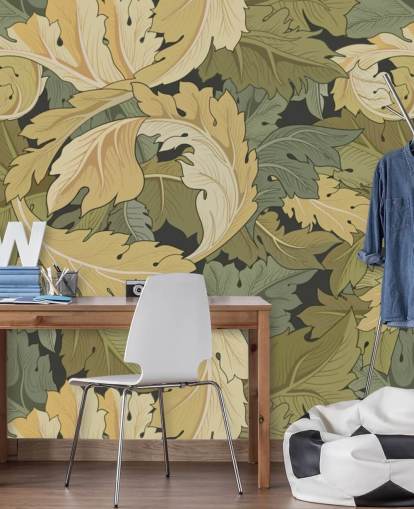 muurschildering met bloementuin in meerdere kleuren van William Morris