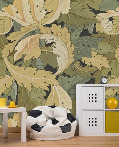 muurschildering met bloementuin in meerdere kleuren van William Morris