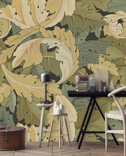 muurschildering met bloementuin in meerdere kleuren van William Morris