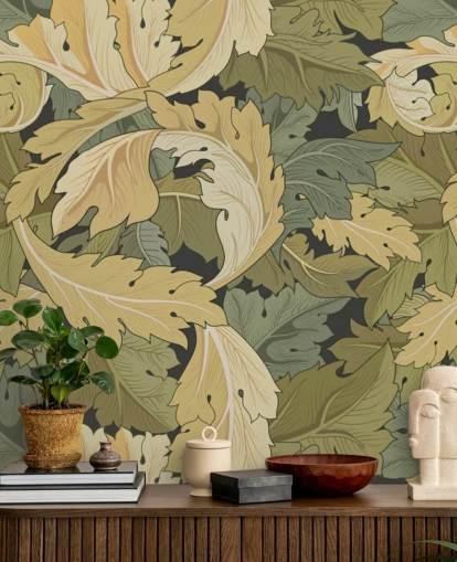 muurschildering met bloementuin in meerdere kleuren van William Morris