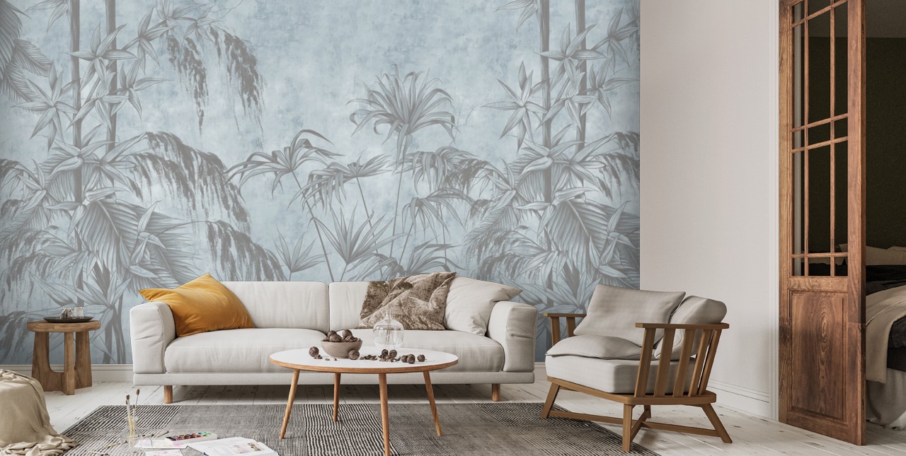 Fresh Look at Exotic Plants On A Concrete Wall Mural