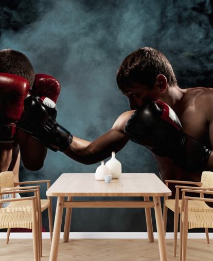 mörk boxningsväggmålning som heter Boxing Showdown för tonåringens sovrum och gym mörk boxningsväggmålning som heter Boxing Showdown för tonåringens sovrum och gym