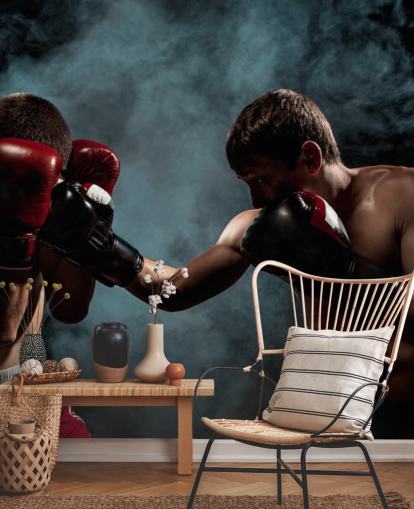 mörk boxningsväggmålning som heter Boxing Showdown för tonåringens sovrum och gym mörk boxningsväggmålning som heter Boxing Showdown för tonåringens sovrum och gym