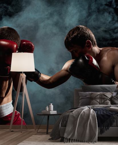 murale di boxe scuro chiamato Boxing Showdown per camere da letto e palestre per adolescenti