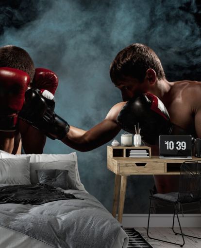 tumma nyrkkeilyseinämaalaus nimeltä Boxing Showdown teini-ikäisten makuuhuoneisiin ja kuntosaleihin