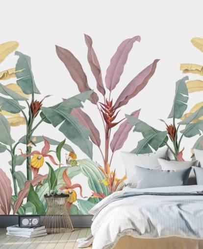 Papier peint mural coloré de palmiers tropicaux