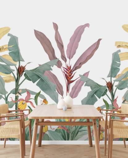 Colorido mural de palmeras tropicales