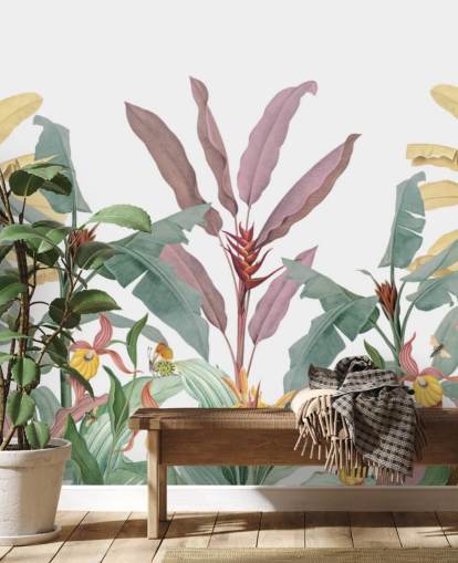 Papier peint mural coloré de palmiers tropicaux