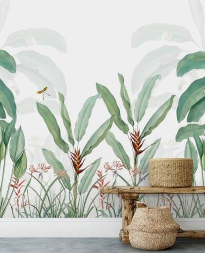 green and white jungle wallpaper mural called Tropical Landscape With Palms for bedrooms, living rooms and hallways green and white jungle wallpaper mural called Tropical Landscape With Palms for bedrooms, living rooms and hallways