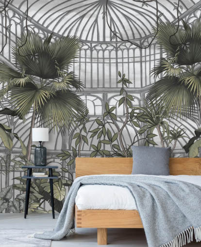 kasvihuoneen taustakuvamaalaus nimeltä Tropical Greenhouse kodeille ja yrityksille kasvihuoneen taustakuvamaalaus nimeltä Tropical Greenhouse kodeille ja yrityksille