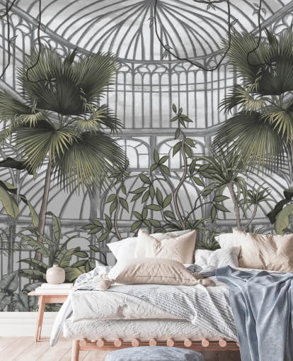 kasvihuoneen taustakuvamaalaus nimeltä Tropical Greenhouse kodeille ja yrityksille kasvihuoneen taustakuvamaalaus nimeltä Tropical Greenhouse kodeille ja yrityksille