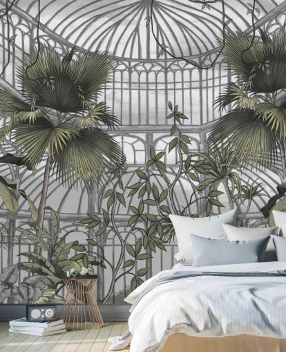 kasvihuoneen taustakuvamaalaus nimeltä Tropical Greenhouse kodeille ja yrityksille kasvihuoneen taustakuvamaalaus nimeltä Tropical Greenhouse kodeille ja yrityksille