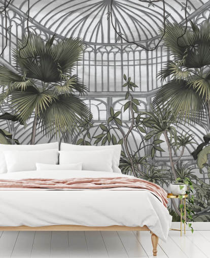 mural de papel pintado de invernadero llamado Tropical Greenhouse para hogares y negocios