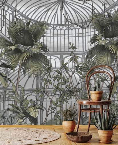 mural de papel pintado de invernadero llamado Tropical Greenhouse para hogares y negocios