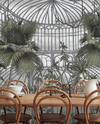 mural de papel pintado de invernadero llamado Tropical Greenhouse para hogares y negocios