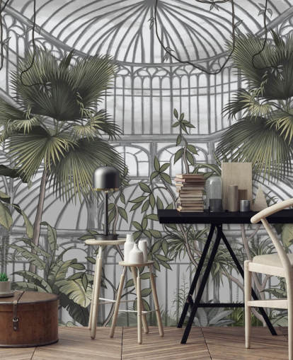 carta da parati murale con effetto serra chiamata Tropical Greenhouse per abitazioni e aziende