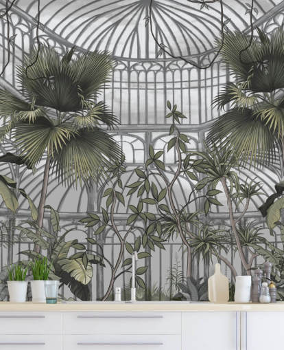 mural de papel de parede de estufa chamado Tropical Greenhouse para residências e empresas