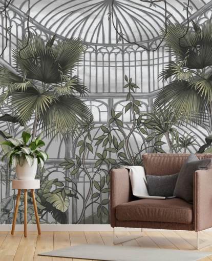 carta da parati murale con effetto serra chiamata Tropical Greenhouse per abitazioni e aziende
