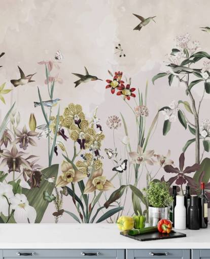 carta da parati da giardino con uccelli e fiori carta da parati da giardino con uccelli e fiori