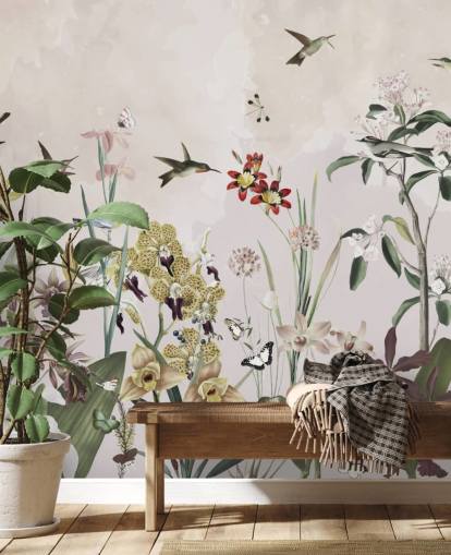 hage veggmaleri med fugler og blomster hage veggmaleri med fugler og blomster