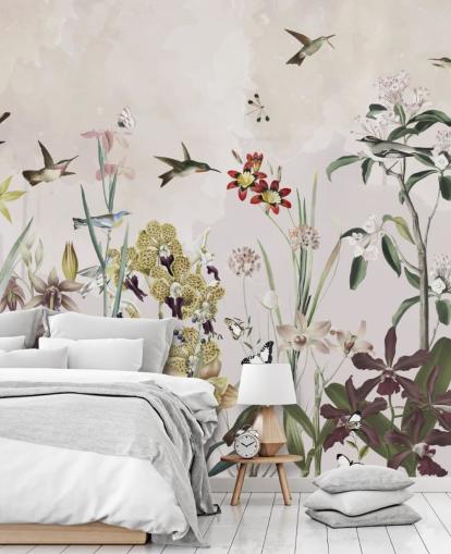 mural de pared de jardín con pájaros y flores mural de pared de jardín con pájaros y flores