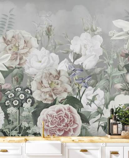 stor blommig väggmålning