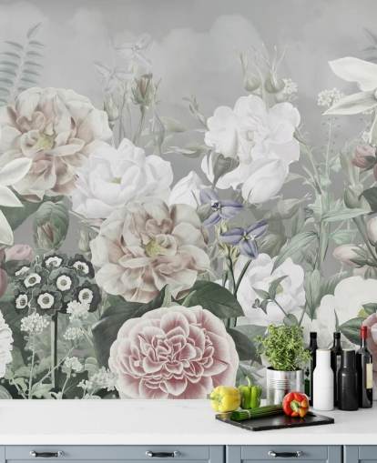 stor blommig väggmålning