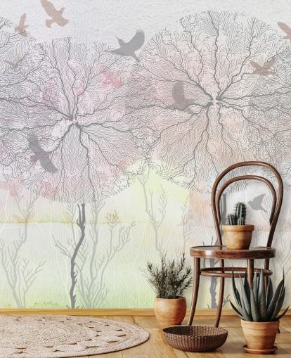 abstract tree and bird print wallpaper abstract tree and bird print wallpaper