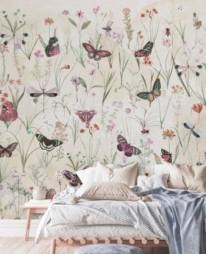mural de papel de parede de ervas e borboletas chamado Herbals and Butterflies II de Marina Stupakova para quartos e salas de estar