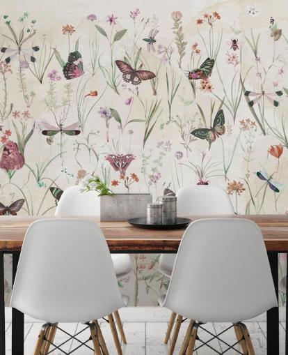 papier peint mural d'herbes et de papillons appelé Herbals and Butterflies II de Marina Stupakova pour les chambres et les salons papier peint mural d'herbes et de papillons appelé Herbals and Butterflies II de Marina Stupakova pour les chambres et les salons