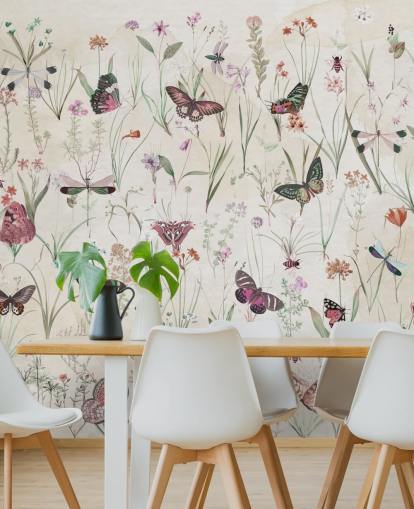kruiden en vlinders muurschildering genaamd Herbals and Butterflies II van Marina Stupakova voor slaapkamers en woonkamers