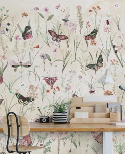 herbs and butterflies wallpaper mural called Herbals and Butterflies II by Marina Stupakova for bedrooms and living rooms