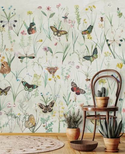 herbs and butterflies wallpaper