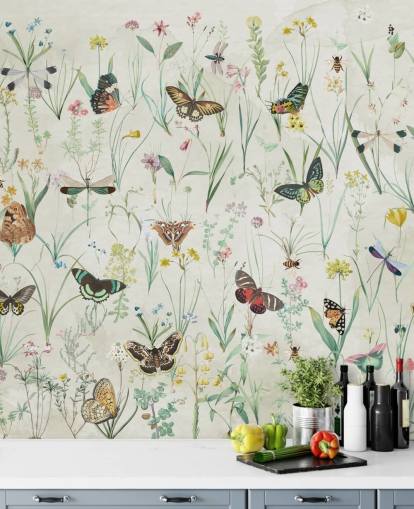 herbs and butterflies wallpaper