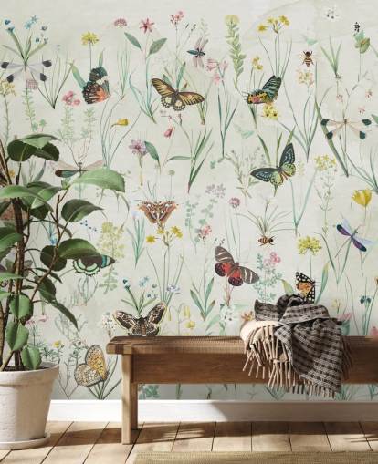 herbs and butterflies wallpaper