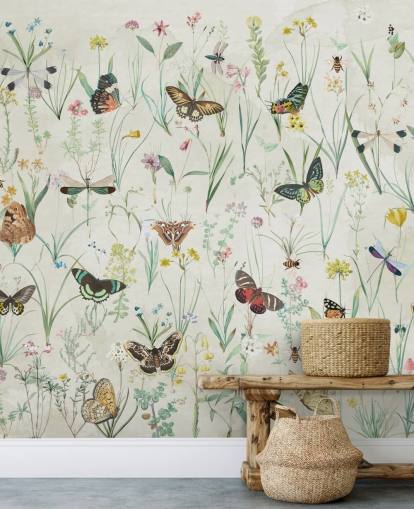 herbs and butterflies wallpaper