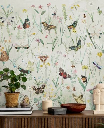 herbs and butterflies wallpaper