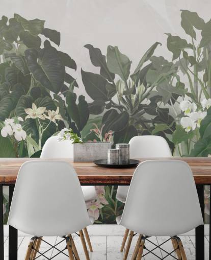 mural de papel de parede da selva de folhas grandes