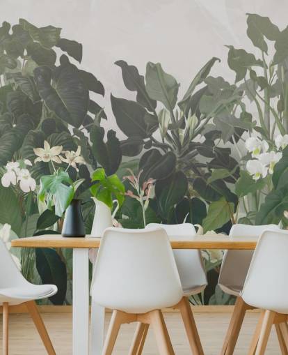 mural de papel de parede da selva de folhas grandes