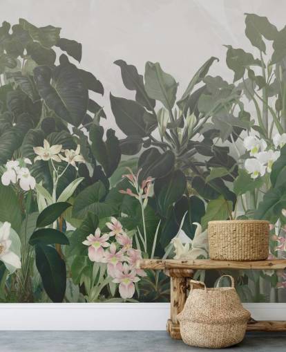 mural de papel de parede da selva de folhas grandes