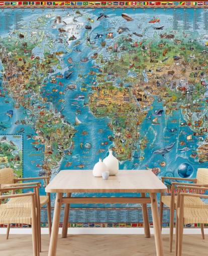 mural de mapa del mundo con animales
