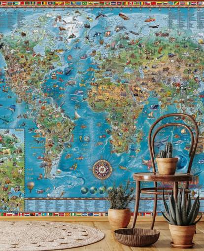 world map mural with animals world map mural with animals