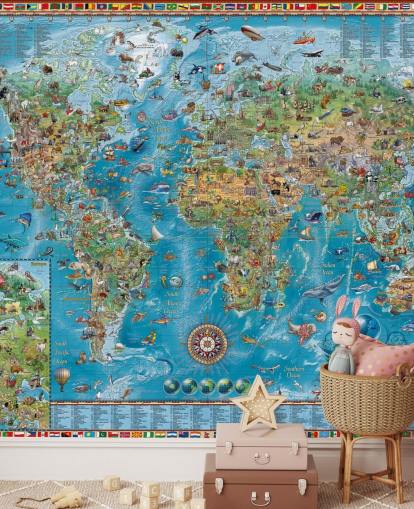 mural do mapa-múndi com animais